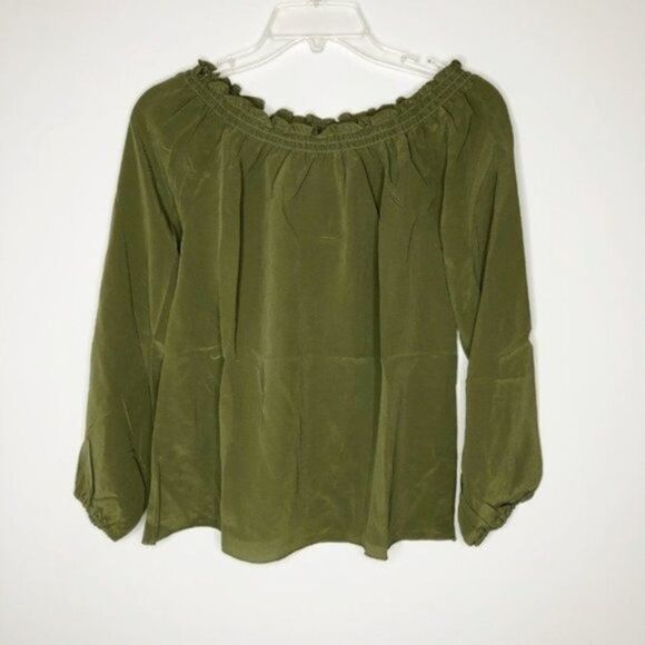 CHASER Silk Off The Shoulder Olive Blouse  - Picture 1 of 6